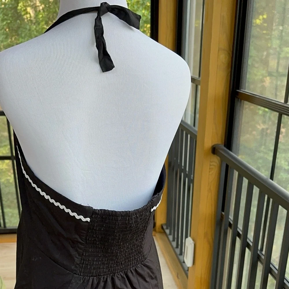 Cynthia Rowley Black Cotton Halter Sundress Circle Skirt RickRack Whimsigoth ~ M - Picture 7 of 15